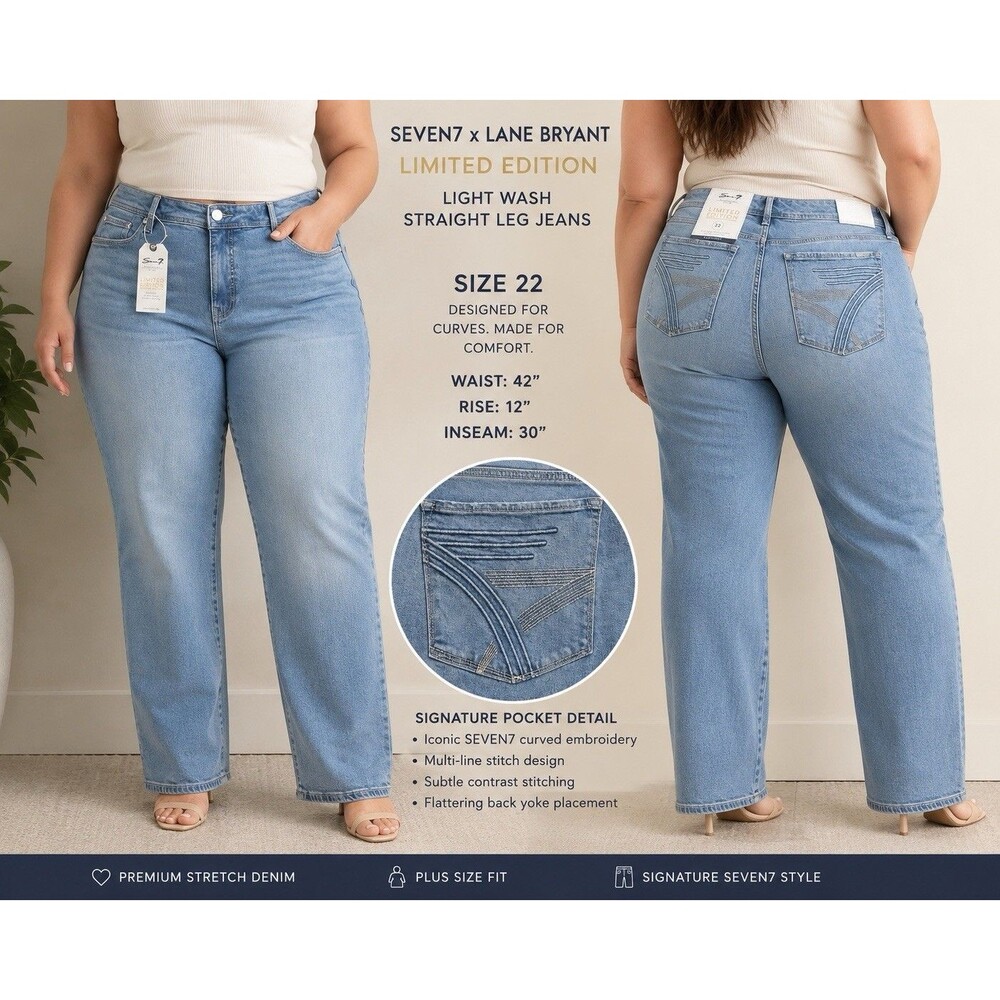 SEVEN 7 x Lane Bryant NWT Light Wash Jeans Straight Leg LIMITED EDITION Size 22